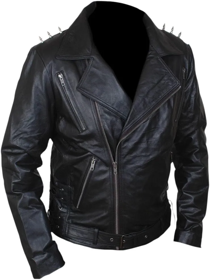 Flesh & Hide F&H Men's Ghost Biker Metal Spikes Rider Genuine Leather Jacket