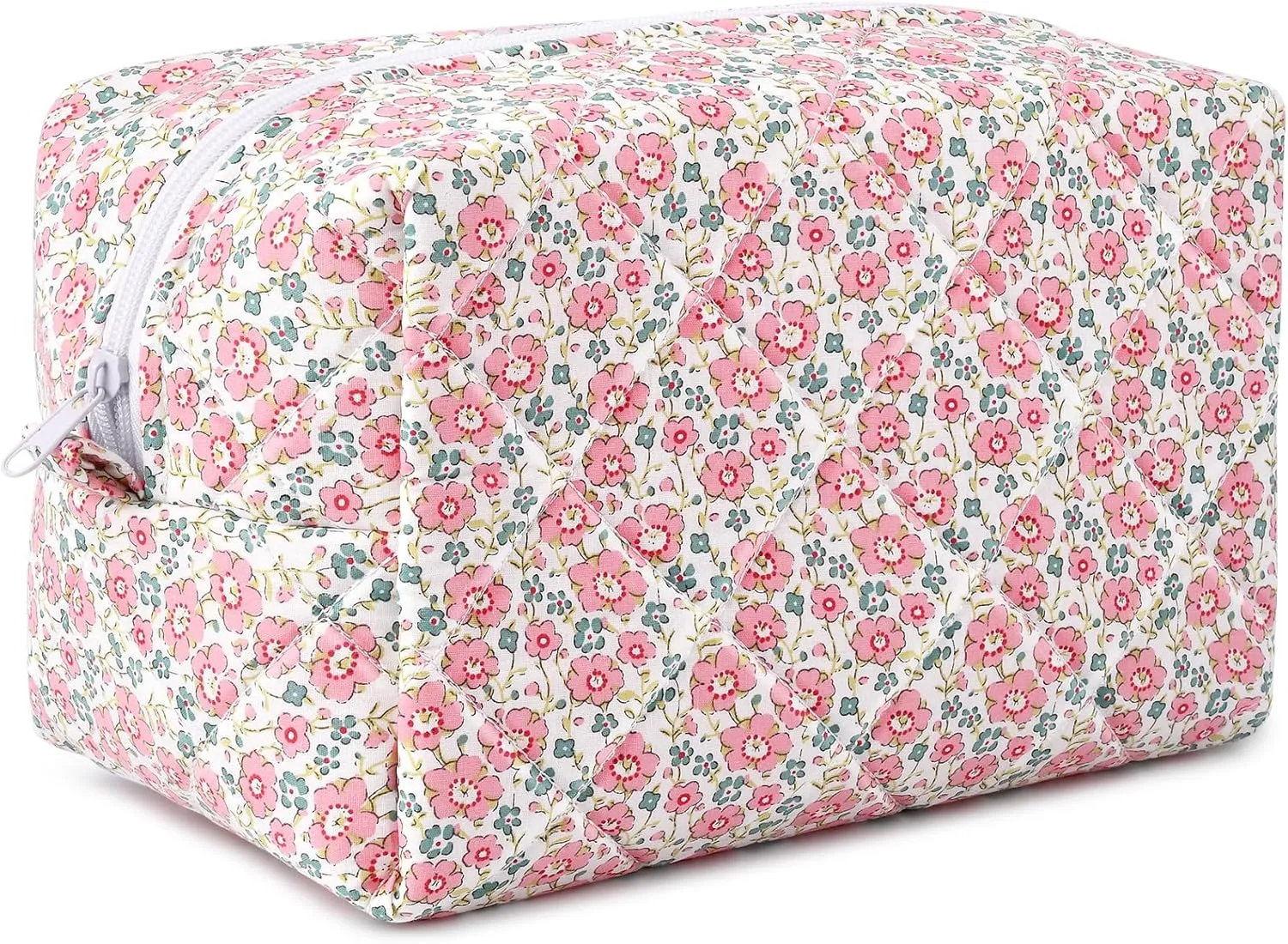 Floral Makeup Bag Quilted Cosmetic Bag Cute Puffy Coquette Makeup pouch Aesthetic Large Travel Toiletry Bag Organizer cotton Makeup Brushes Storage Bag for Women