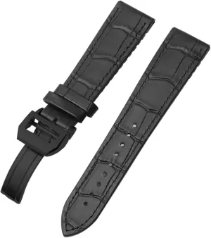 for IWC Bertofino Pilot Mark 20mm 22mm Watchband Alligator Genuine Leather Silicone Rubber Sole Watch Strap