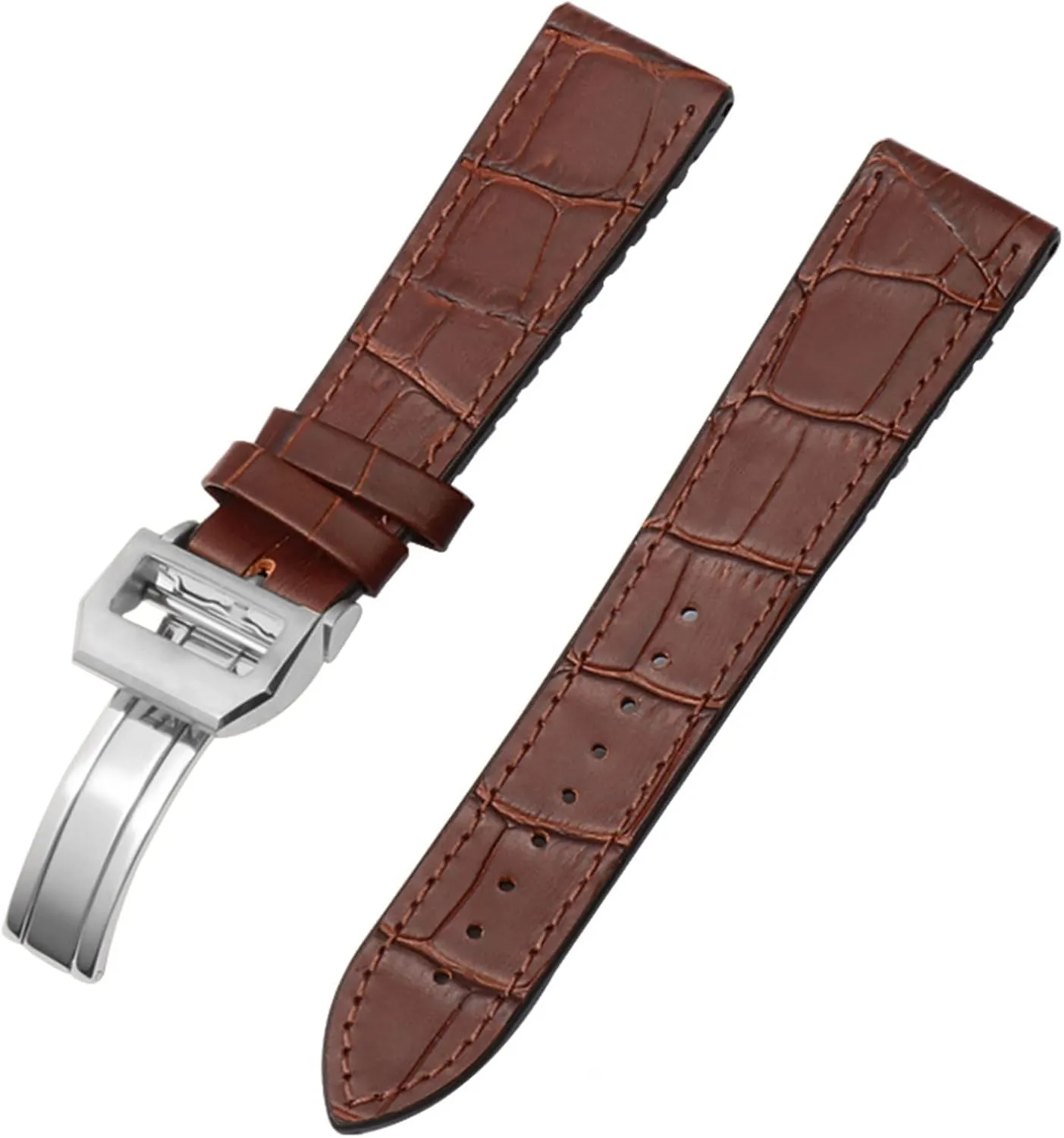 for IWC Bertofino Pilot Mark 20mm 22mm Watchband Alligator Genuine Leather Silicone Rubber Sole Watch Strap