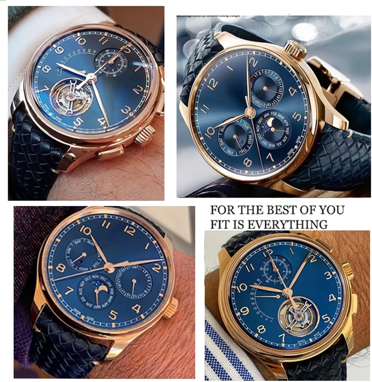 For IWC IW344205 Portuguese Chronograph Pilot Portofino Folding Buckle Strap 22mm Woven Cowhide Leather Watchband