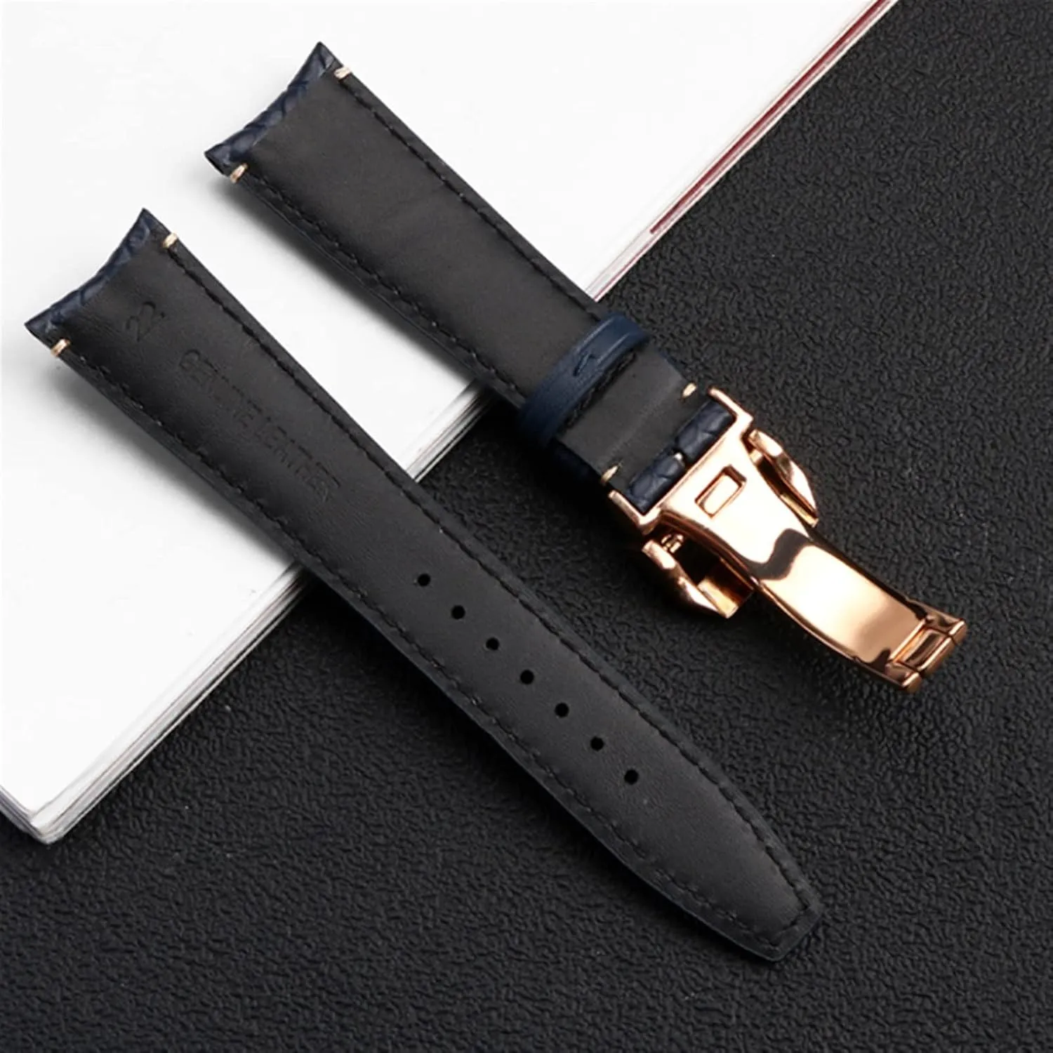 For IWC IW344205 Portuguese Chronograph Pilot Portofino Folding Buckle Strap 22mm Woven Cowhide Leather Watchband