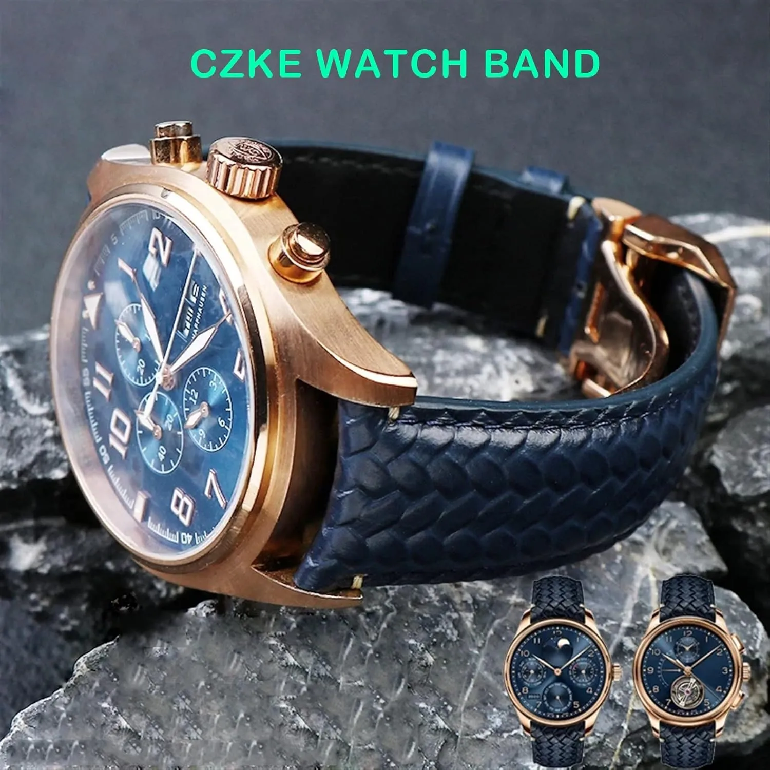 For IWC IW344205 Portuguese Chronograph Pilot Portofino Folding Buckle Strap 22mm Woven Cowhide Leather Watchband