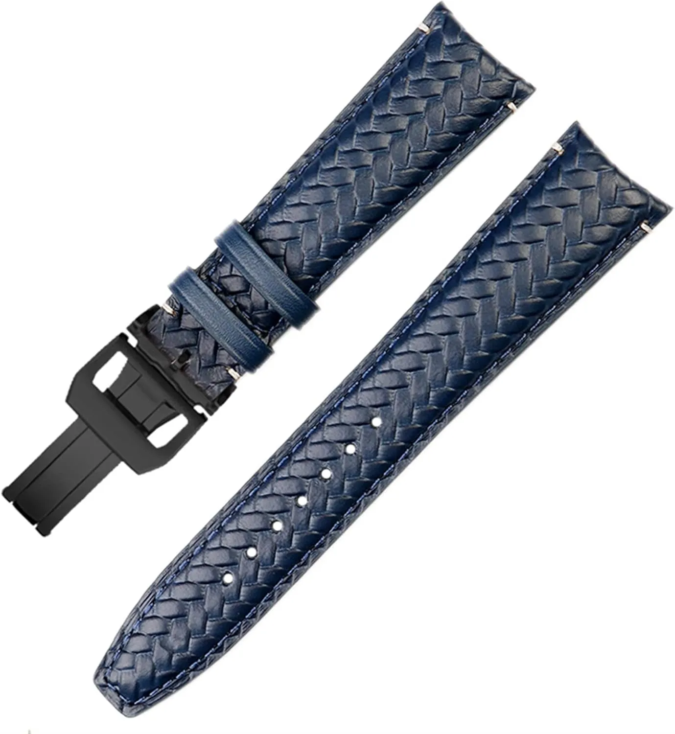 For IWC IW344205 Portuguese Chronograph Pilot Portofino Folding Buckle Strap 22mm Woven Cowhide Leather Watchband