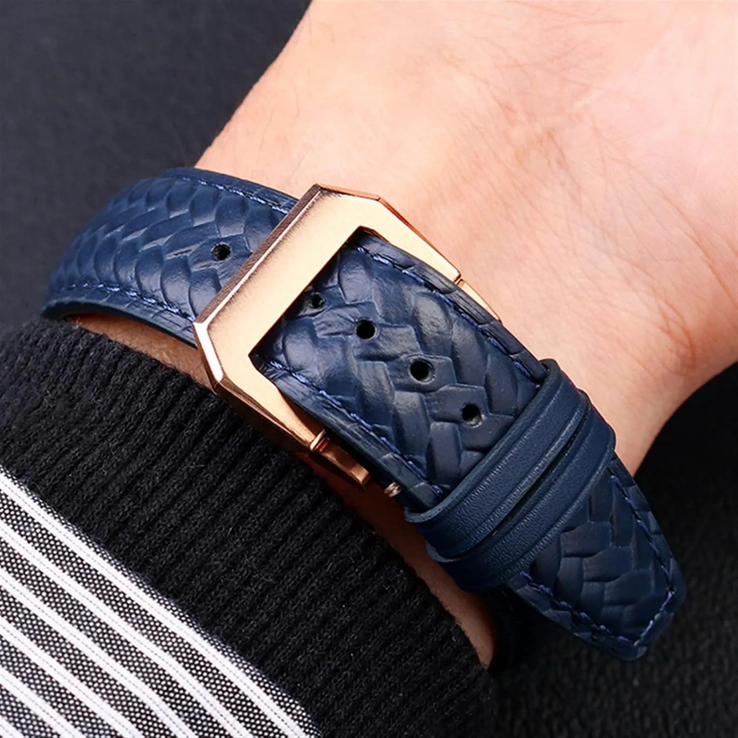 For IWC IW344205 Portuguese Chronograph Pilot Portofino Folding Buckle Strap 22mm Woven Cowhide Leather Watchband