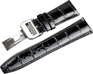 for IWC Portugues Pilot Genuine Leather Watch Band Bracelet Strap Accessory 22mm Crocodile Grain Watchbands (Color : Preto, Size : 22mm)