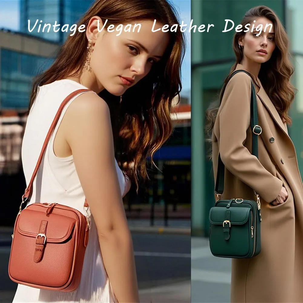 Forcipower Crossbody Leather Bag, Urvashi Crossbody Leather Bag with built in wallet, Vintage Messenger Bag