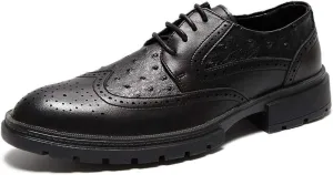 Formal Brogue Oxfords for Men Crocodile Embossed Shoes Lace up Microfiber Leather Pointed Toe Wingtip Wear-Resistant Anti-Slip Fashion (Color : Black, Size : 9.5 M US)