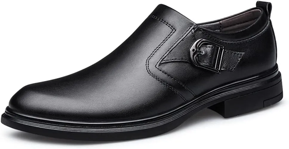 Formal Dress Shoes for Men Slip On Monk Strap Crocodile Embossed Vegan Leather Block Heel Slip Resistant Anti-Slip Low Top Rubber Sole Outdoor Suitable for Many Occasions