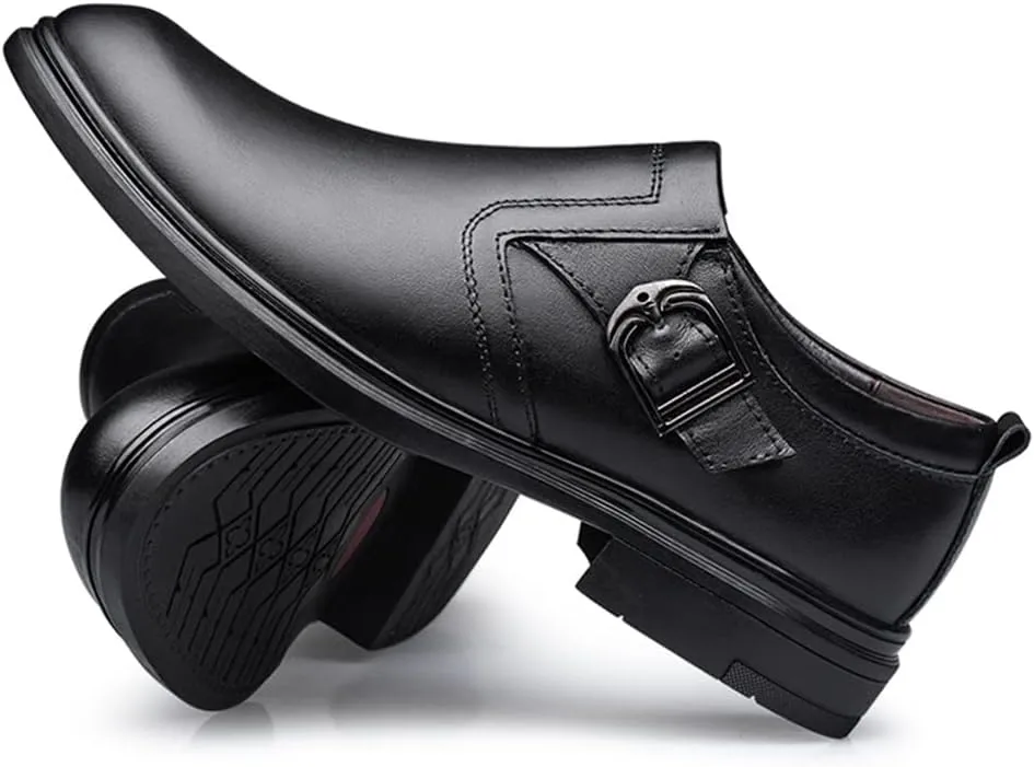 Formal Dress Shoes for Men Slip On Monk Strap Crocodile Embossed Vegan Leather Block Heel Slip Resistant Anti-Slip Low Top Rubber Sole Outdoor Suitable for Many Occasions