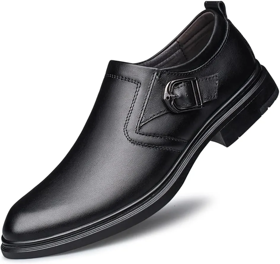 Formal Dress Shoes for Men Slip On Monk Strap Crocodile Embossed Vegan Leather Block Heel Slip Resistant Anti-Slip Low Top Rubber Sole Outdoor Suitable for Many Occasions
