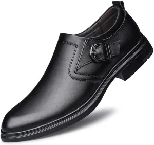 Formal Dress Shoes for Men Slip On Monk Strap Crocodile Embossed Vegan Leather Block Heel Slip Resistant Anti-Slip Low Top Rubber Sole Outdoor Suitable for Many Occasions