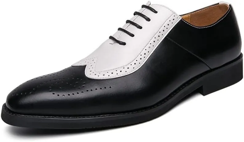 Formal Shoes for Men Lace Up Two Tone Square Toe Brogue Embossed Wing tip Vegan Leather Block Heel Low Top Anti-Slip Slip Resistant Rubber Sole Suitable for Many Occasions