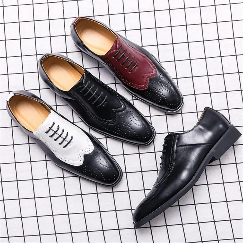 Formal Shoes for Men Lace Up Two Tone Square Toe Brogue Embossed Wing tip Vegan Leather Block Heel Low Top Anti-Slip Slip Resistant Rubber Sole Suitable for Many Occasions