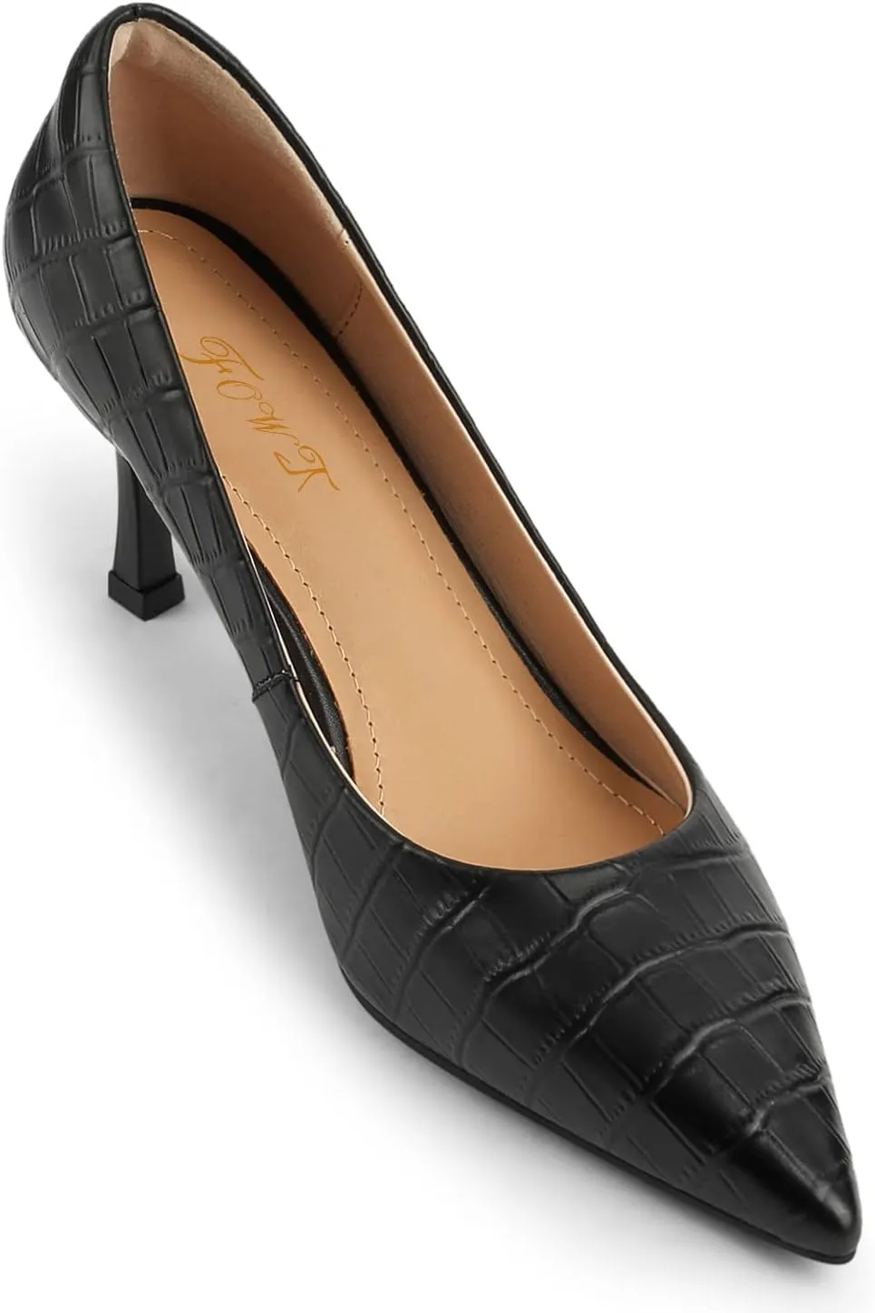 FOWT Simple Solid Croc-Embossed Pointed Toe Pumps Women Dressy Slip on Thin High Heels Sexy Shallow Party Evening Dance Shoes US Size 4-16