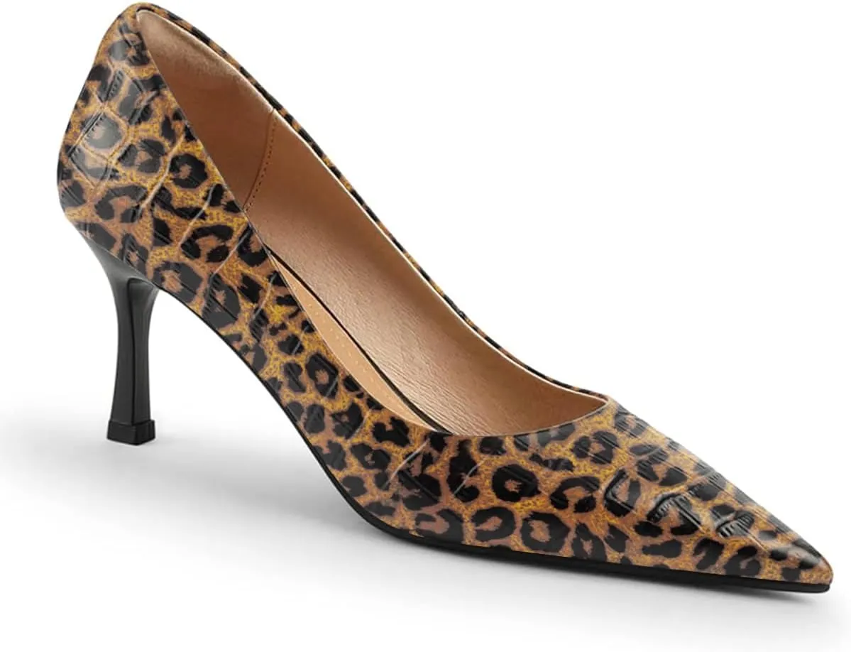 FOWT Simple Solid Croc-Embossed Pointed Toe Pumps Women Dressy Slip on Thin High Heels Sexy Shallow Party Evening Dance Shoes US Size 4-16