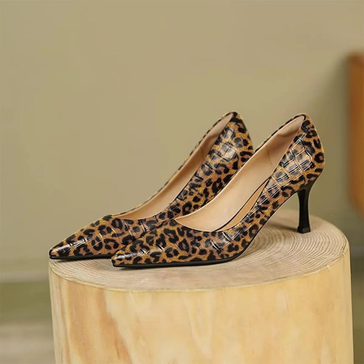 FOWT Simple Solid Croc-Embossed Pointed Toe Pumps Women Dressy Slip on Thin High Heels Sexy Shallow Party Evening Dance Shoes US Size 4-16