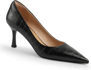 FOWT Simple Solid Croc-Embossed Pointed Toe Pumps Women Dressy Slip on Thin High Heels Sexy Shallow Party Evening Dance Shoes US Size 4-16