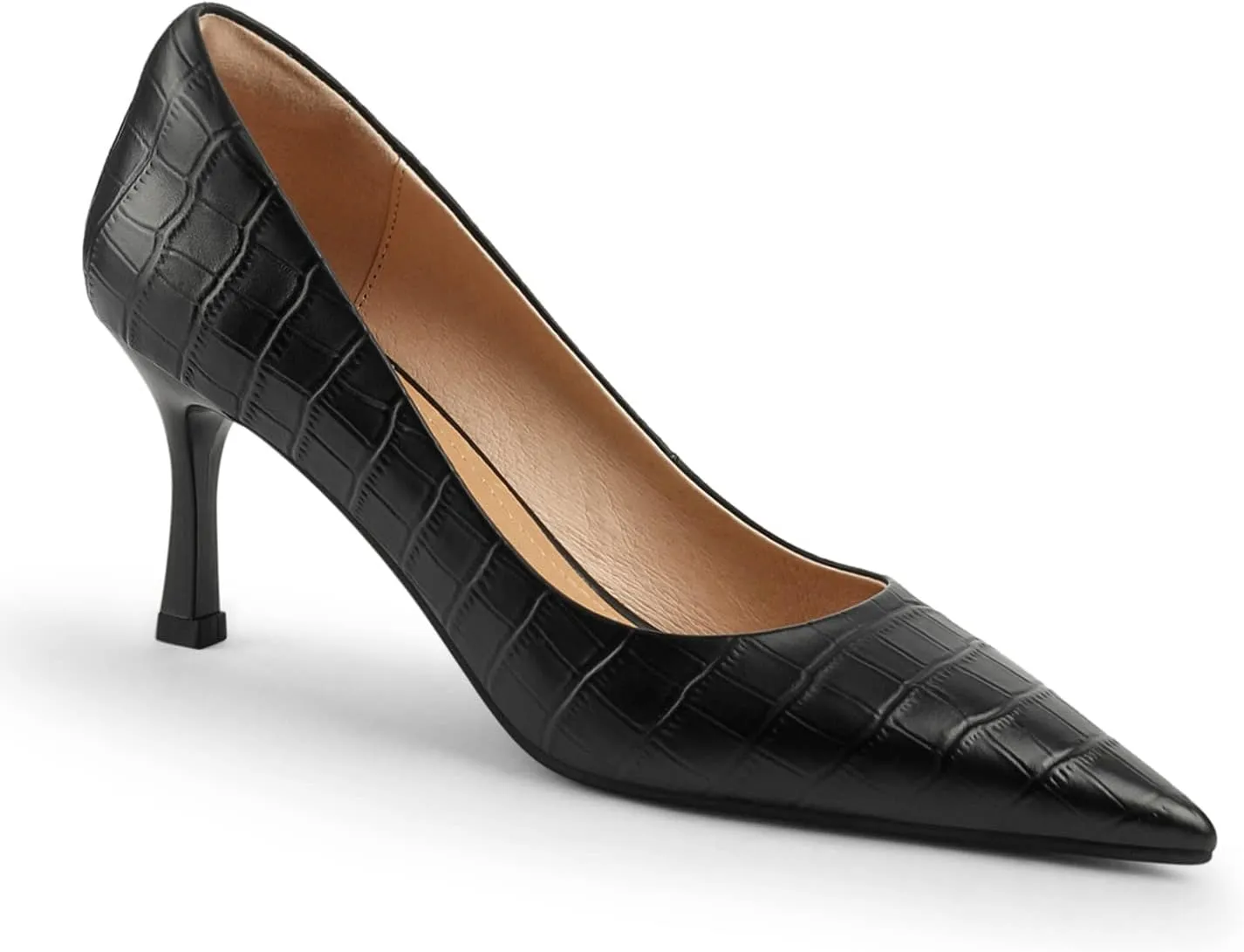 FOWT Simple Solid Croc-Embossed Pointed Toe Pumps Women Dressy Slip on Thin High Heels Sexy Shallow Party Evening Dance Shoes US Size 4-16