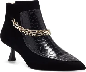 FOWT Women’s Crocodile Printing Ankle Booties with Golden Metal Chain Kitten Heels Bootie Back Zippers Sexy Pointed Two Toned Short Booties Dress Casual Office Size 4-16 US