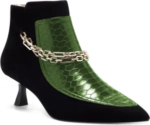FOWT Women’s Crocodile Printing Ankle Booties with Golden Metal Chain Kitten Heels Bootie Back Zippers Sexy Pointed Two Toned Short Booties Dress Casual Office Size 4-16 US
