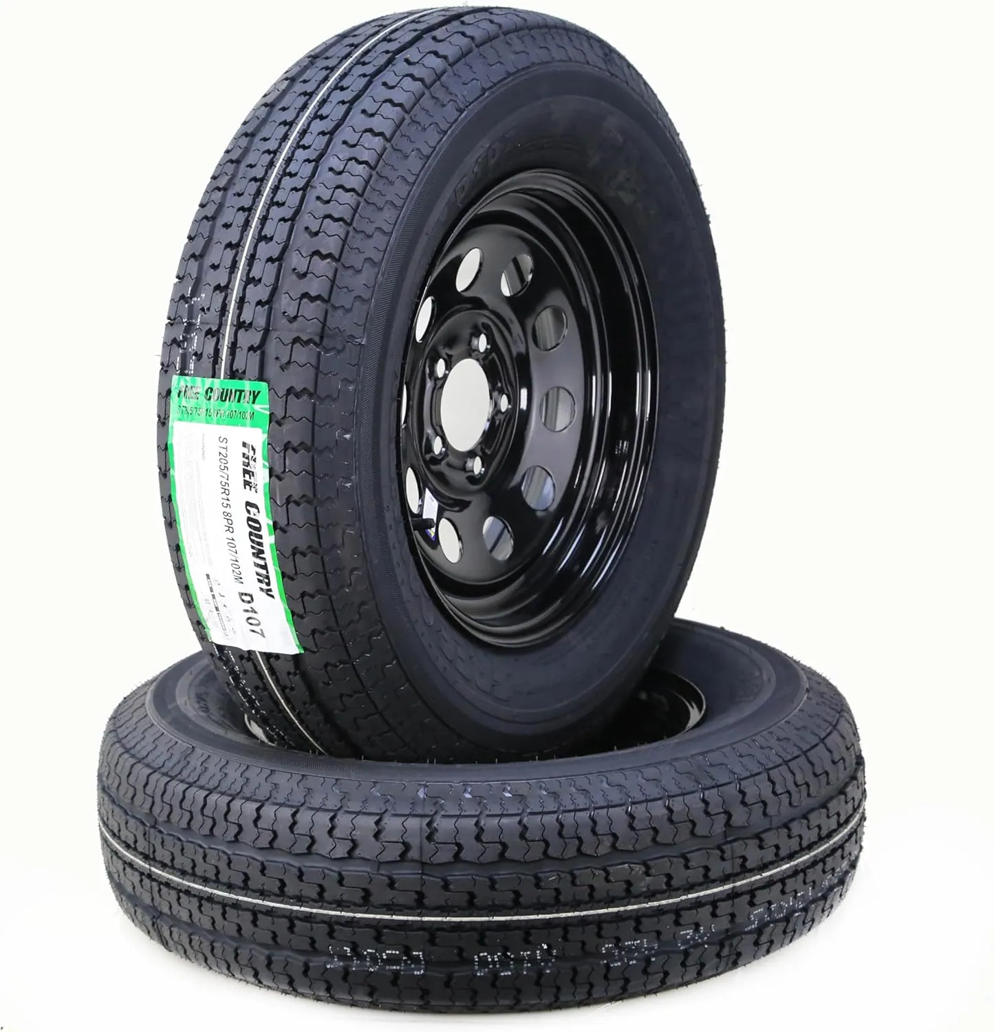 Free Country Trailer Tire Wheel Assembly ST205/75R15 8-Ply D 107M 5 Lug on 4.5" PCD Black Mod Wheel, SET 2