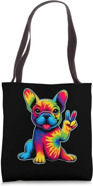 French Bulldog Tie Dye Frenchie Dog Lovers Peace Sign Hippie Tote Bag