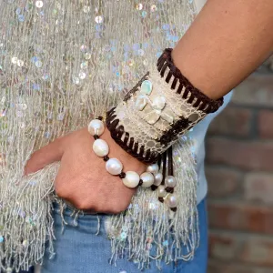 Freshwater Pearl and Moonstone Leather Cuff