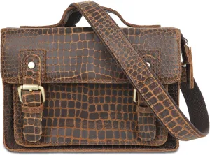 Full Grain Buffalo Leather Small Bag for Men, Tablet Crossbody Shoulder Bag for Travel Work Business With Zipper
