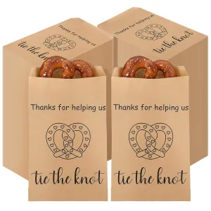 Fullhawl 200 Pcs Thanks for Helping Us Tie the Knot Pretzel Bags 6.3" x 9.8" Tie the Knot Soft Pretzel Bags Wedding Favor Pouches for Engagement Wedding Reception Bridal Shower Party Supplies