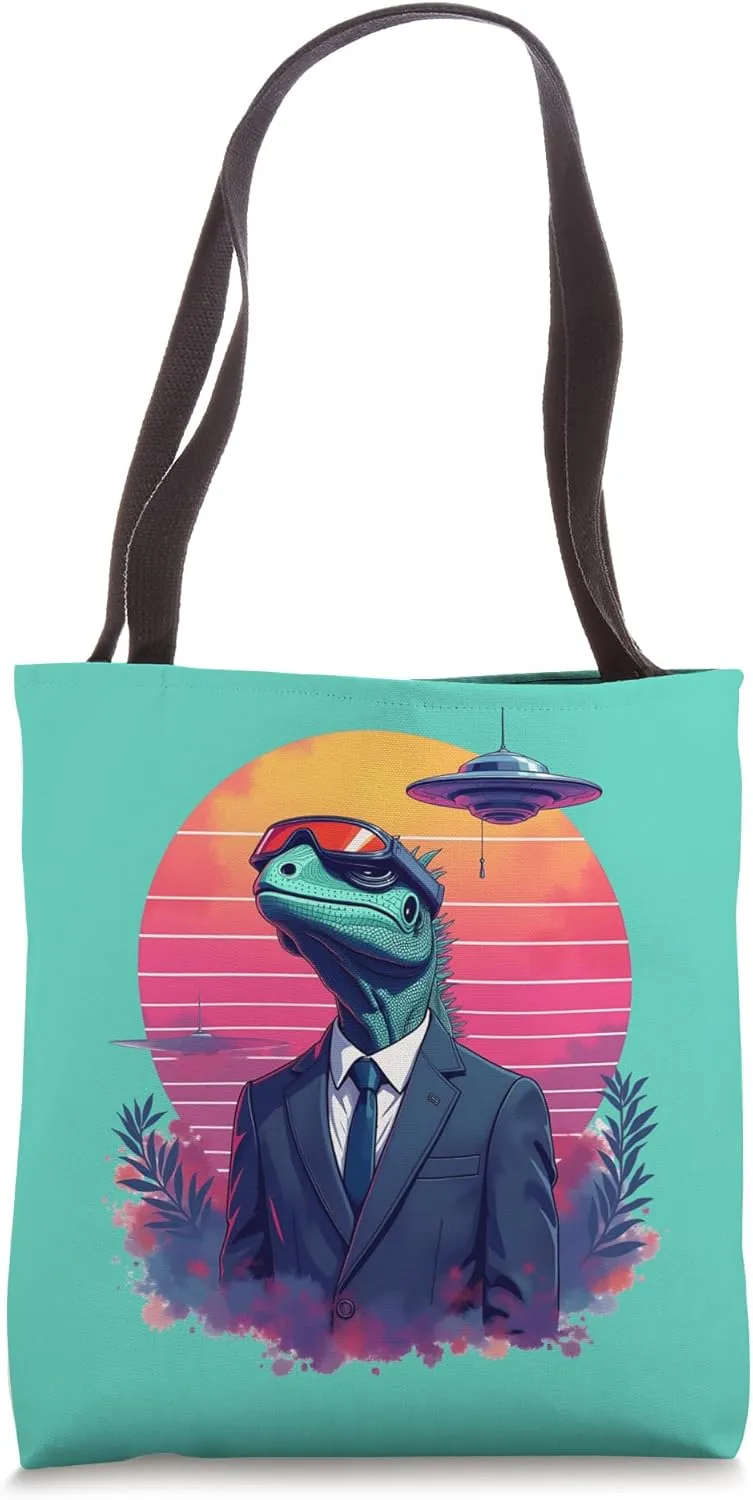 Fun Ufo 1980s Artwork: Reptilian Alien Encounter Tote Bag