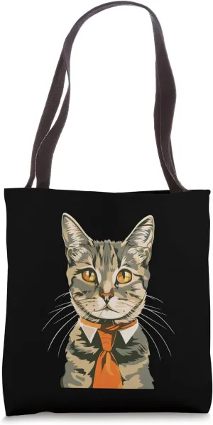 Funny Cat Colleague with Tie for bureau and Cats Lovers Tote Bag
