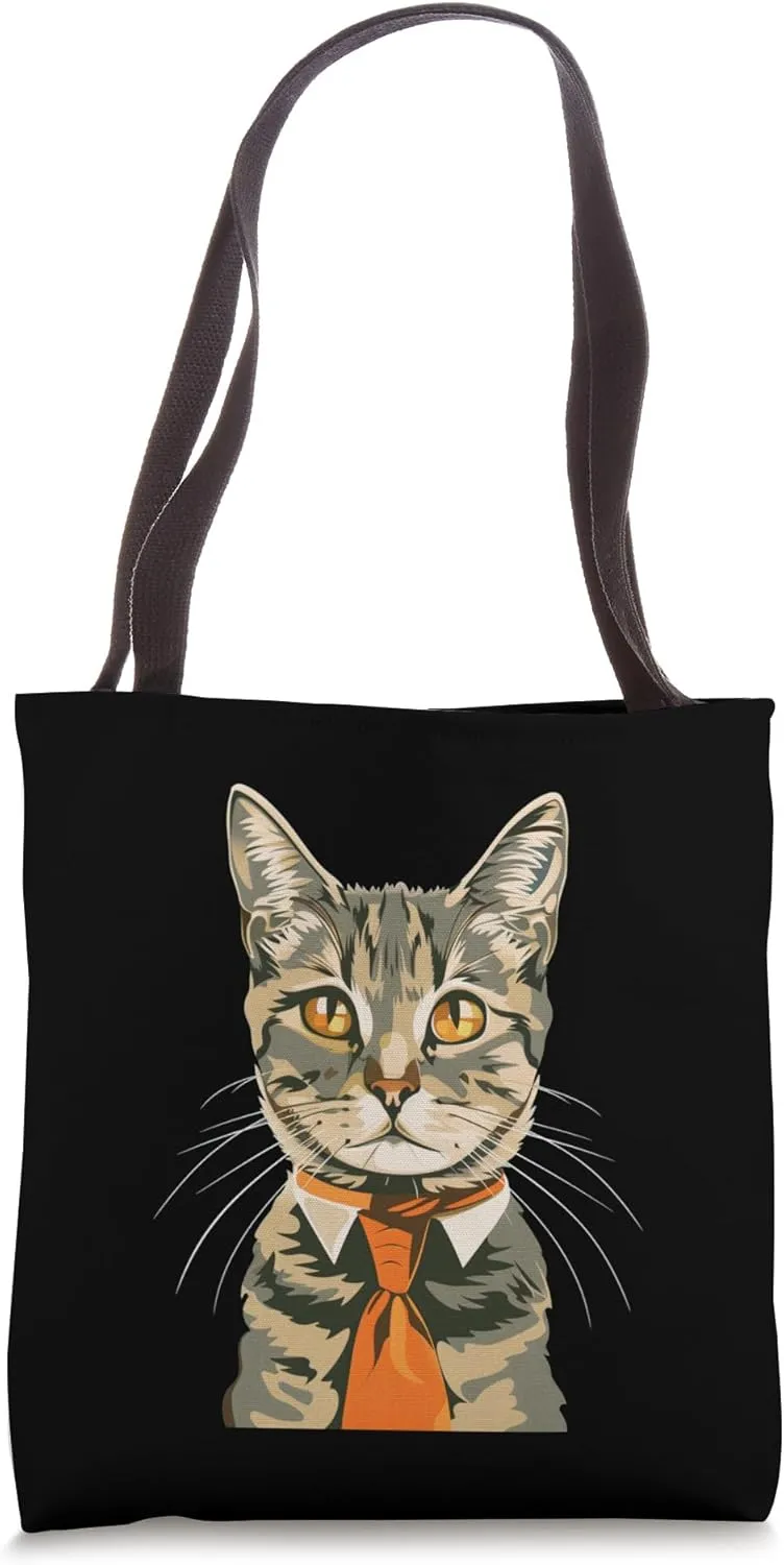 Funny Cat Colleague with Tie for bureau and Cats Lovers Tote Bag
