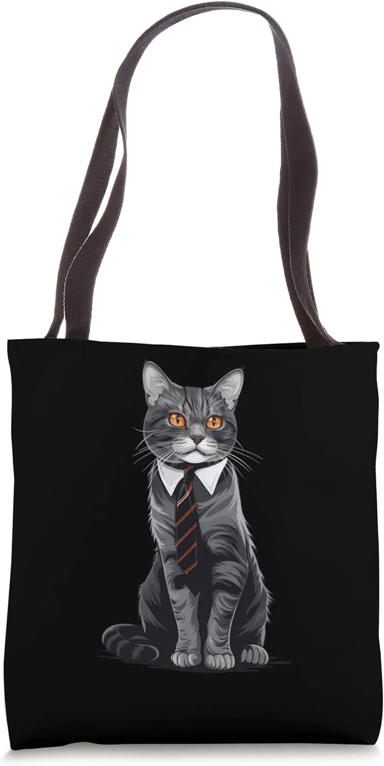 Funny Office Cat with Tie for bureau Job and Cats Tote Bag