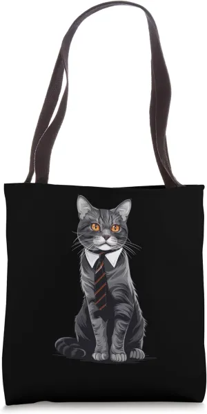 Funny Office Cat with Tie for bureau Job and Cats Tote Bag