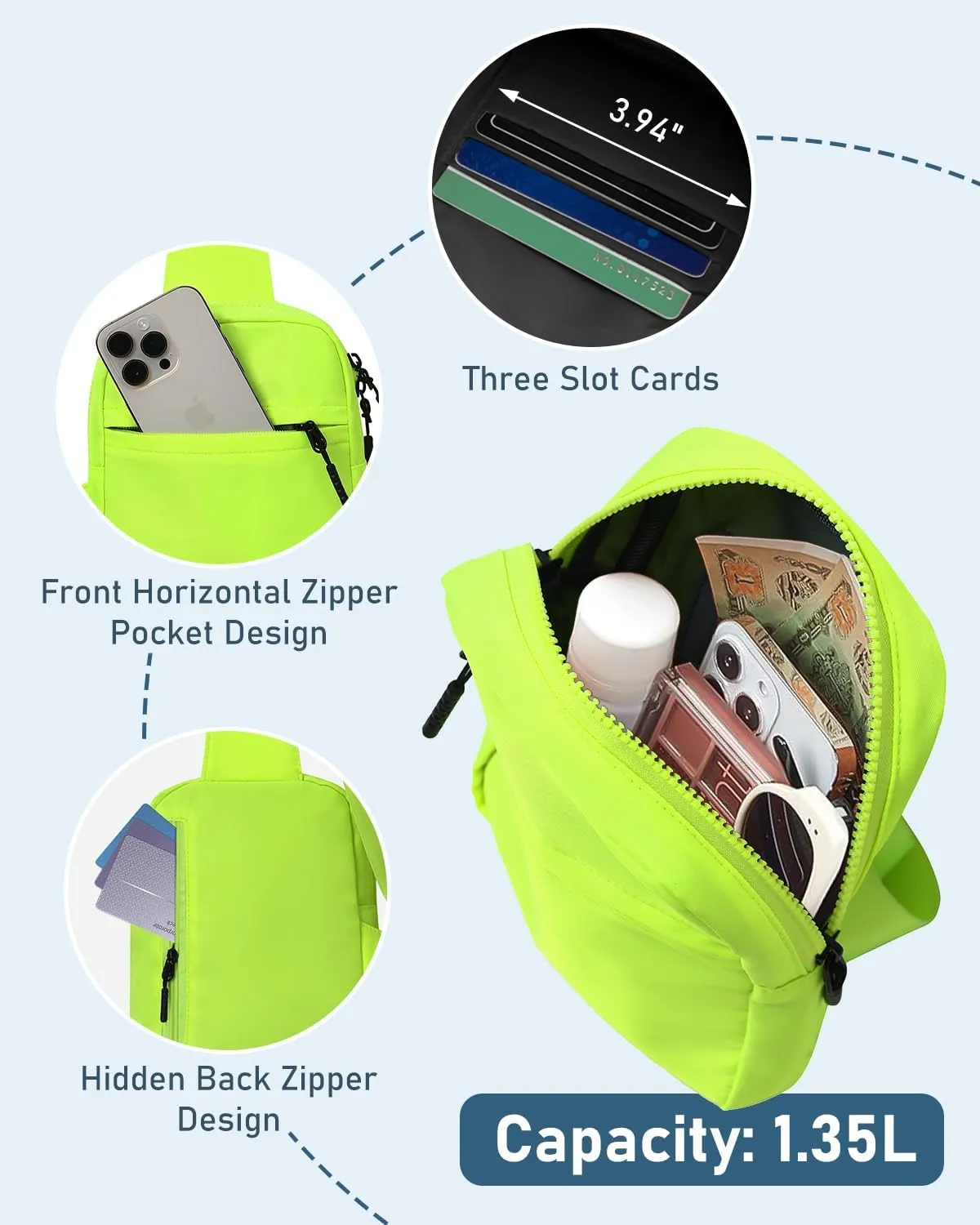 GEEAD Small Sling Bag for Women and Men Mini Crossbody Phone Chest Bag Waterproof Nylon Shoulder Bag Gym Travel