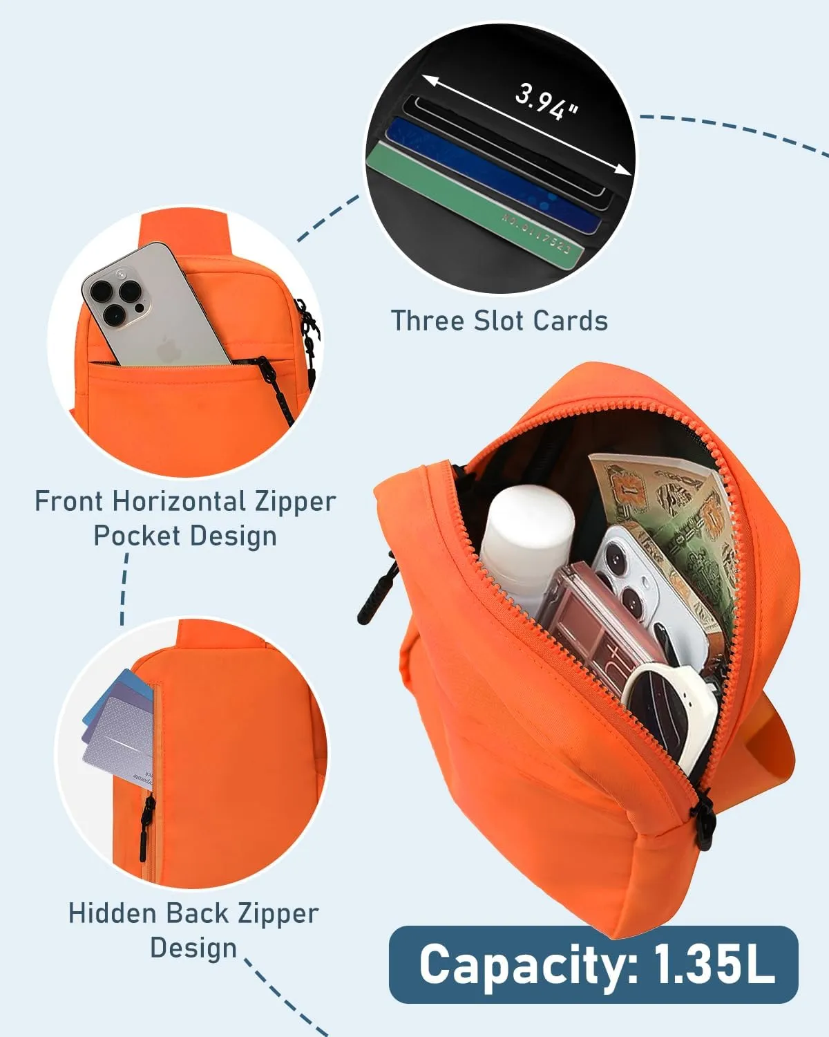 GEEAD Small Sling Bag for Women and Men Mini Crossbody Phone Chest Bag Waterproof Nylon Shoulder Bag Gym Travel