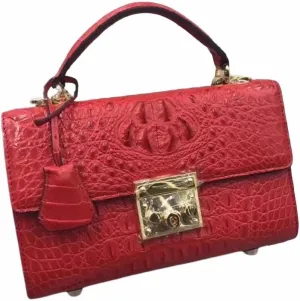 Genuine Alligator Leather Women's Small White Purse Crocodile Skin Lock Closure Lady Handbag Female Shoulder Messenger Bag