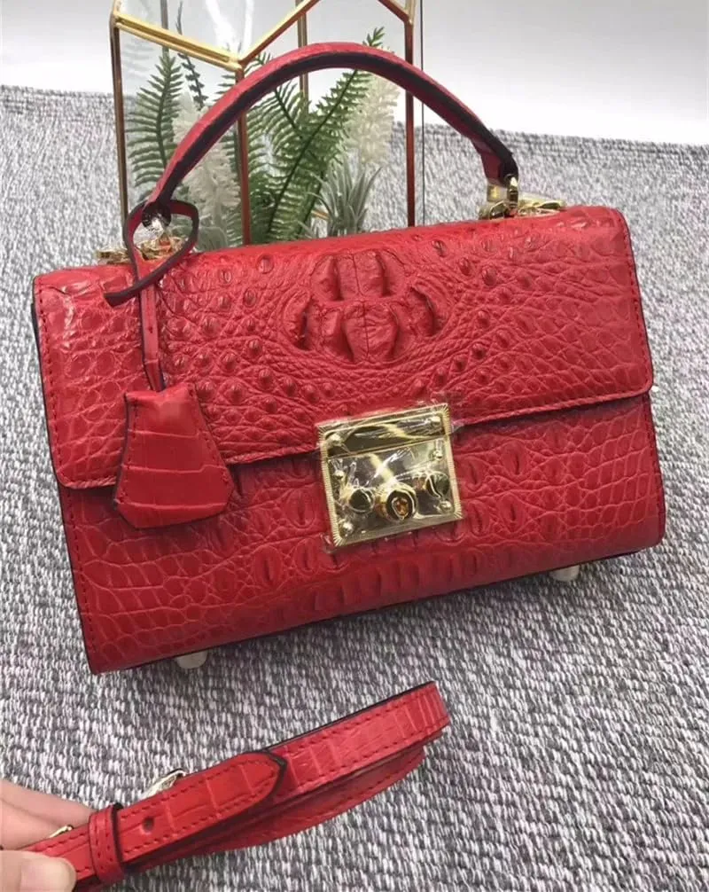 Genuine Alligator Leather Women's Small White Purse Crocodile Skin Lock Closure Lady Handbag Female Shoulder Messenger Bag