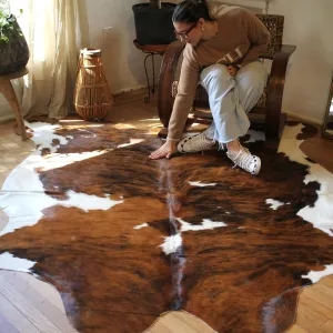 Genuine Cowhide Rug - Natural Leather Hide Rugs for Living Room & Area Rug for Bedroom - Real Cowhide Rug for Rustic Home Decor - Medium Tricolor Cowhide Rugs Collection