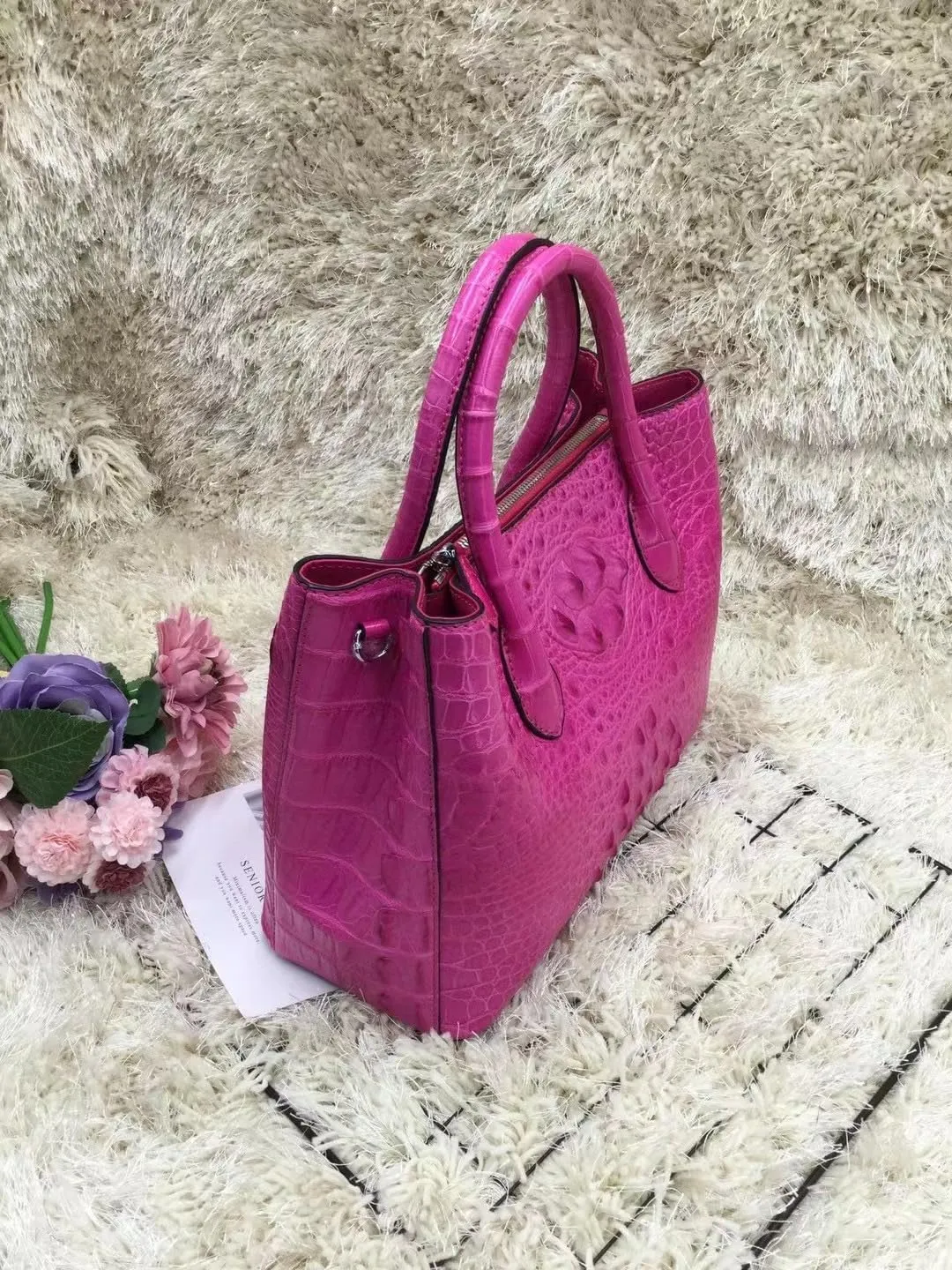 Genuine Crocodile Skin Women Skyblue Colorful Totes Female Handbag Exotic Alligator Leather Lady Single Cross Shoulder Bag