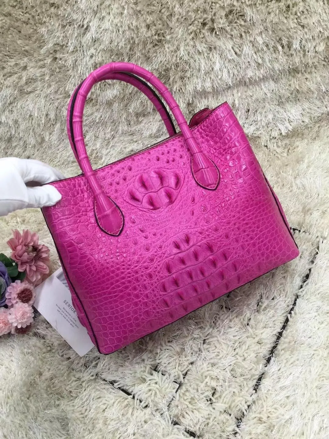 Genuine Crocodile Skin Women Skyblue Colorful Totes Female Handbag Exotic Alligator Leather Lady Single Cross Shoulder Bag