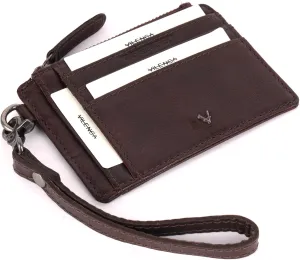Genuine Italian Leather Card Holder Wallet for Women- Sleek & Minimalist, RFID Protected, ID Window, Side zipper pocket with detachable Wristlet (Chestnut)
