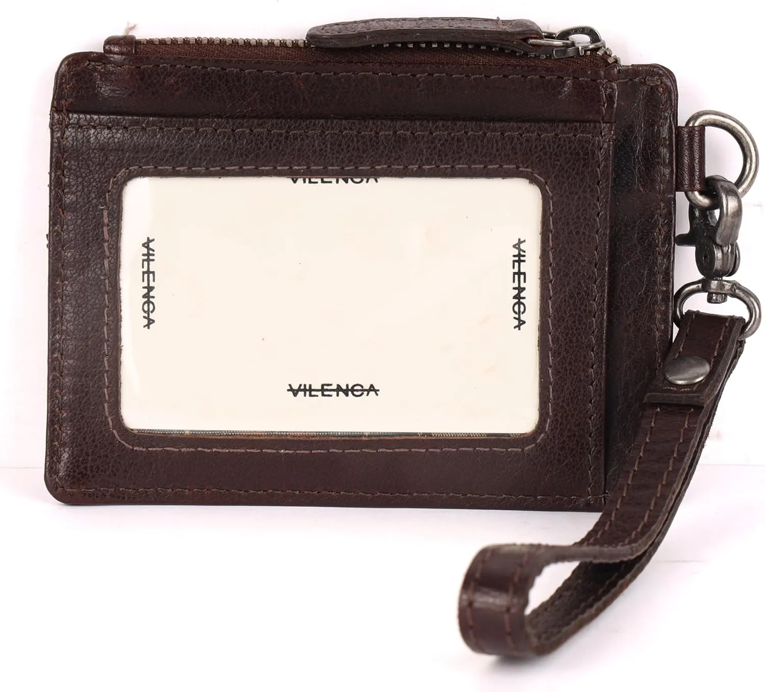 Genuine Italian Leather Card Holder Wallet for Women- Sleek & Minimalist, RFID Protected, ID Window, Side zipper pocket with detachable Wristlet (Chestnut)