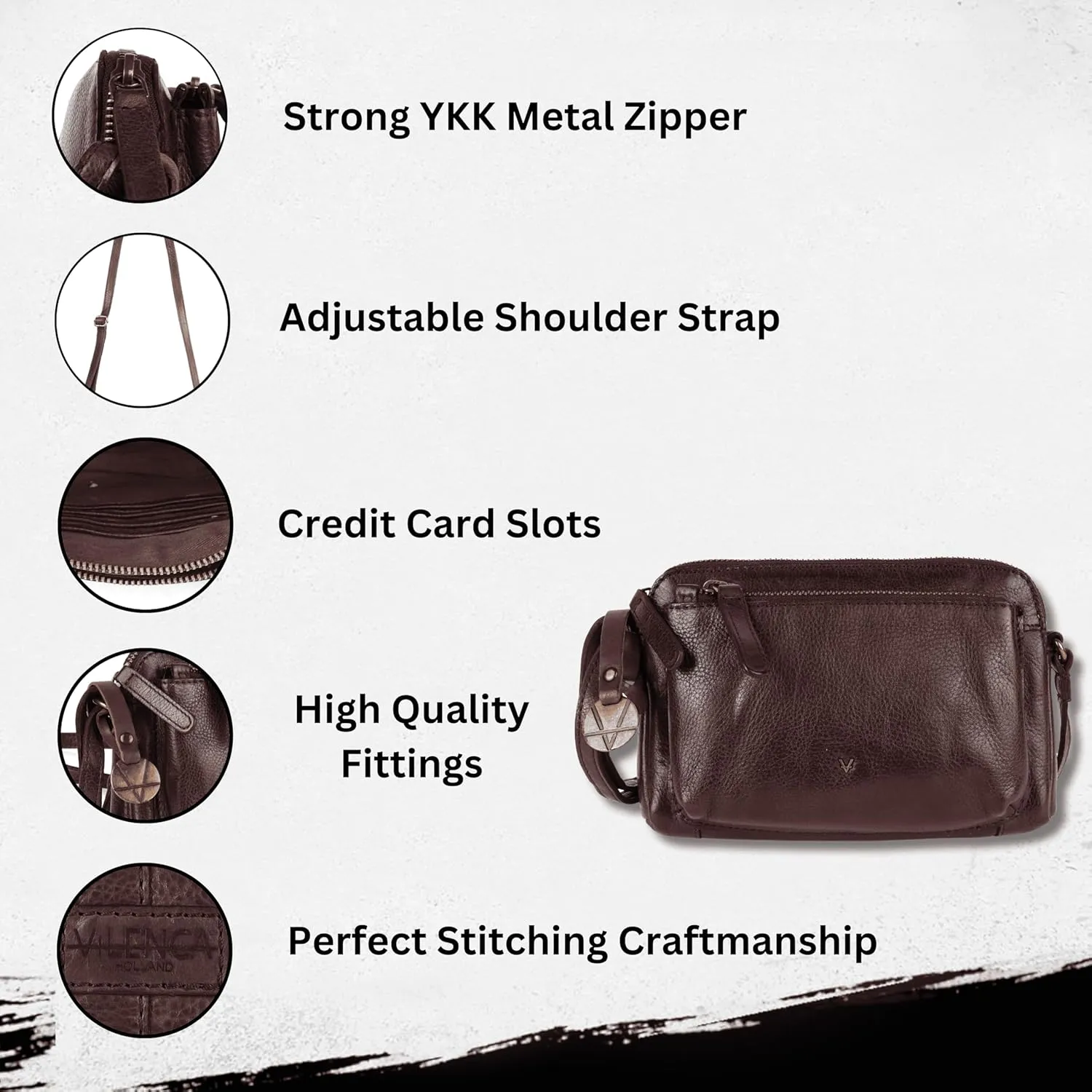 Genuine Italian Leather Small Crossbody Sling Bag RFID Protected Trendy Casual Office with Adjustable Strap