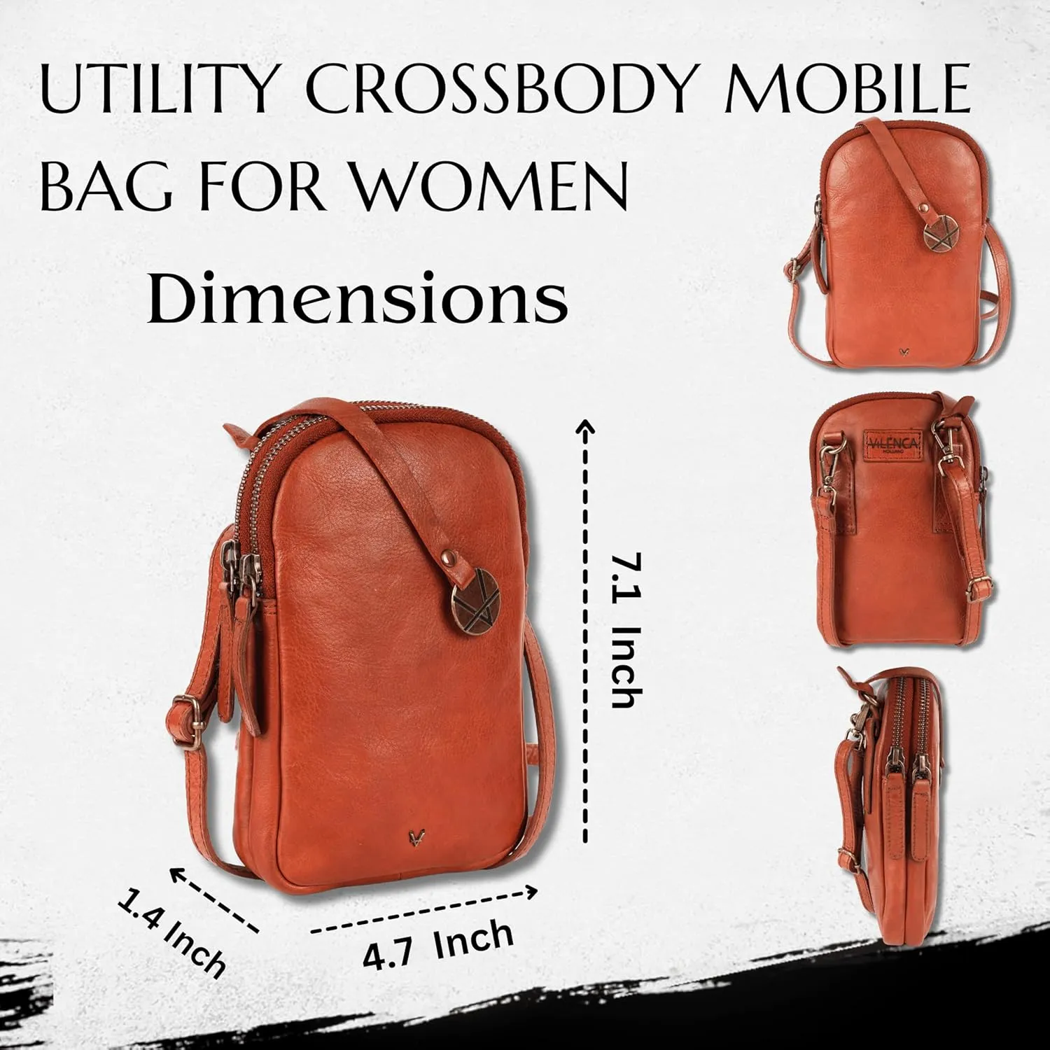 Genuine Italian Leather Small Leather Crossbody Bags For Women Cell Phone Purse, Trendy Casual Detachable Strap