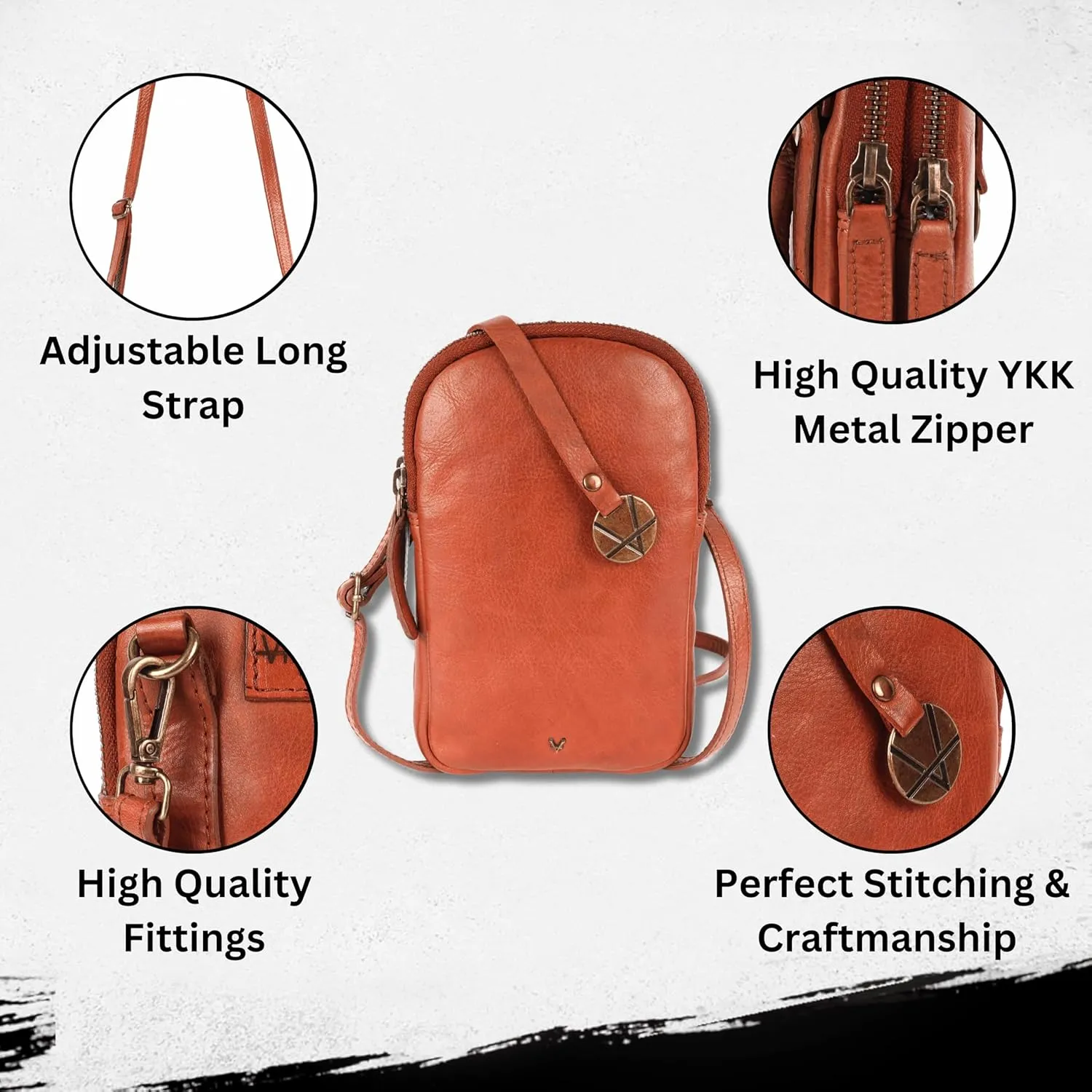 Genuine Italian Leather Small Leather Crossbody Bags For Women Cell Phone Purse, Trendy Casual Detachable Strap
