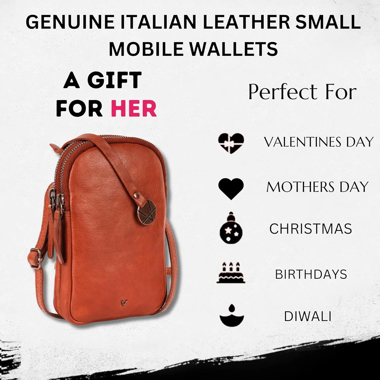 Genuine Italian Leather Small Leather Crossbody Bags For Women Cell Phone Purse, Trendy Casual Detachable Strap