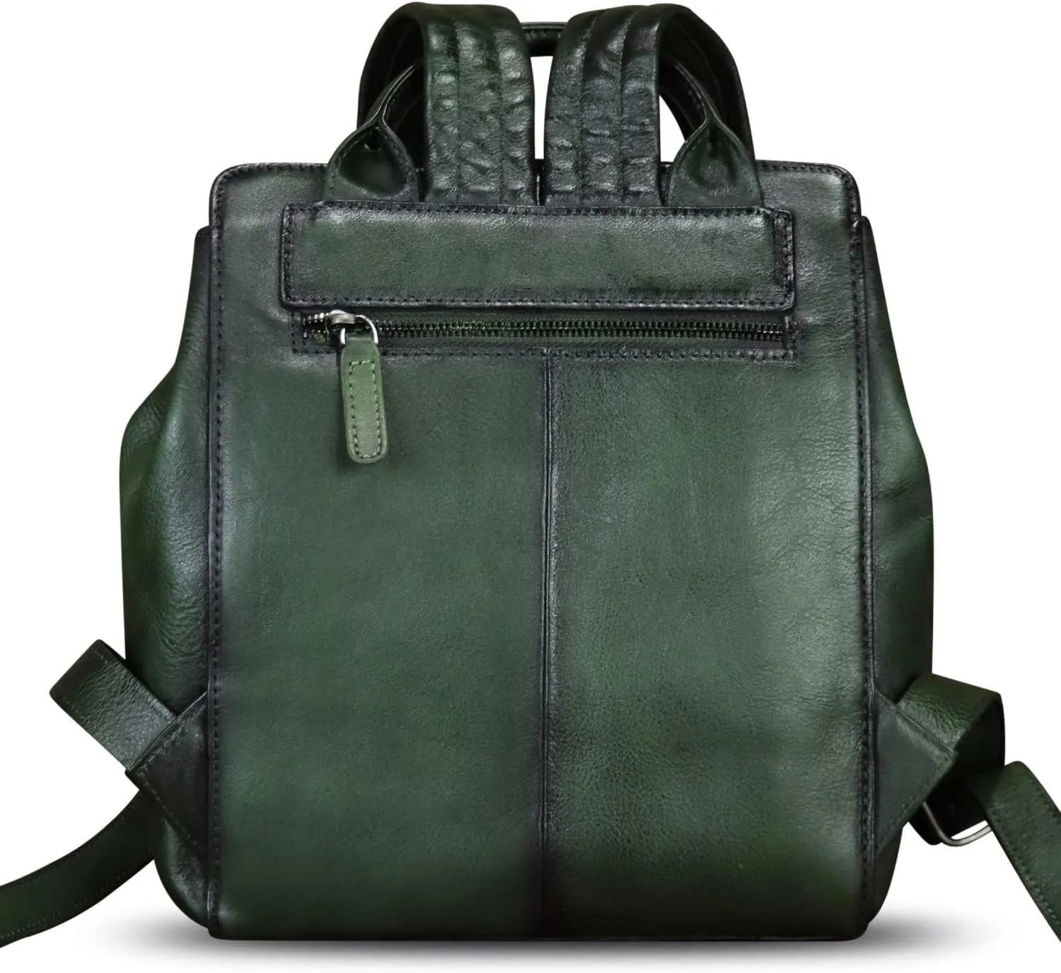 Genuine Leather Backpack for Women Purse Retro Embossed Leather Handmade Knapsack Back Bag Casual Daypack (Green)