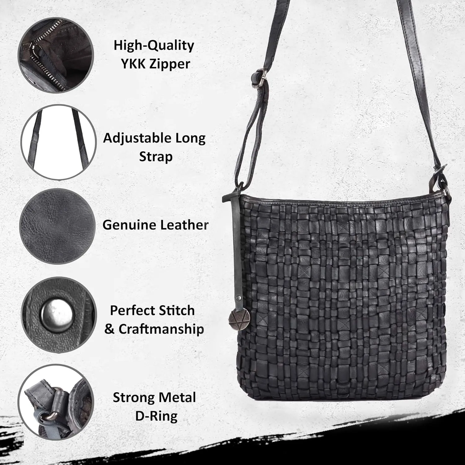 Genuine Leather Crossbody Sling Bag for Women, Purse for Women Trendy Casual Office Bag with Adjustable Strap